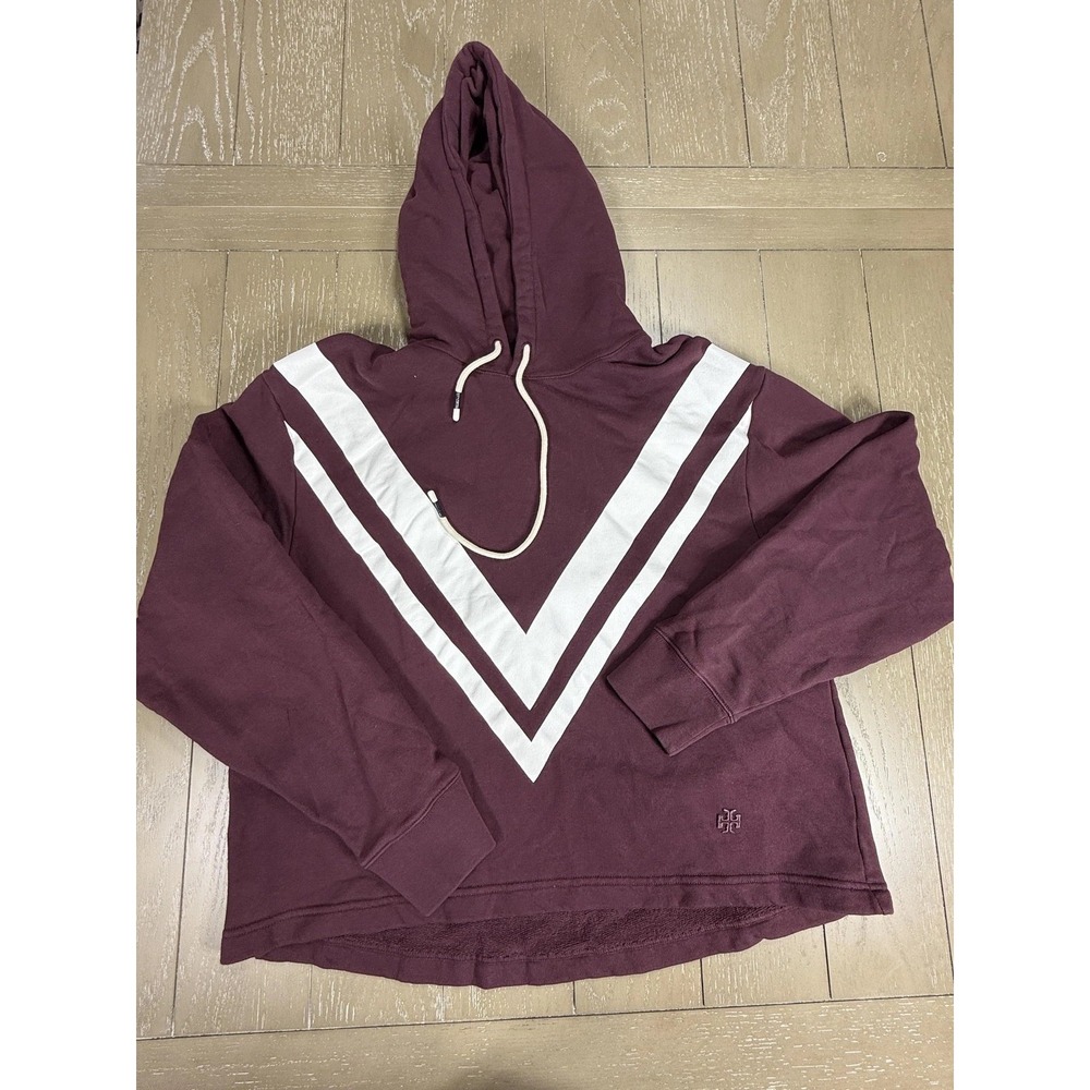 Tory Burch Sport Burgundy/Merlot with White Chevron Hoodie EUC
